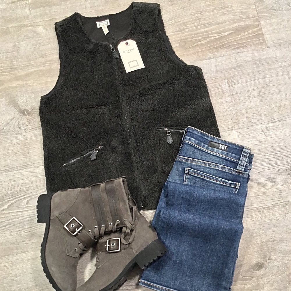 Mo:Vint Anthropologie Black Faux Sherpa Vest
